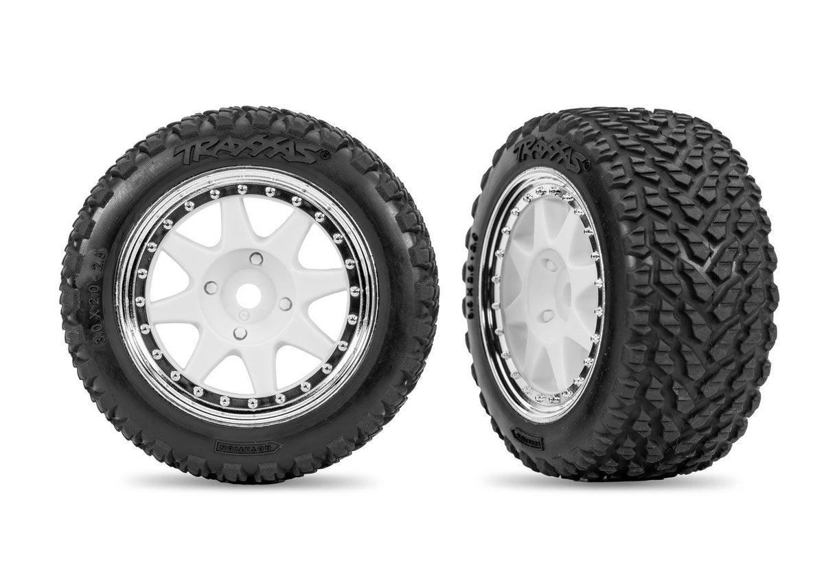 White & Chrome Rear Mini Rally Wheels w/ Soft Tires (2)