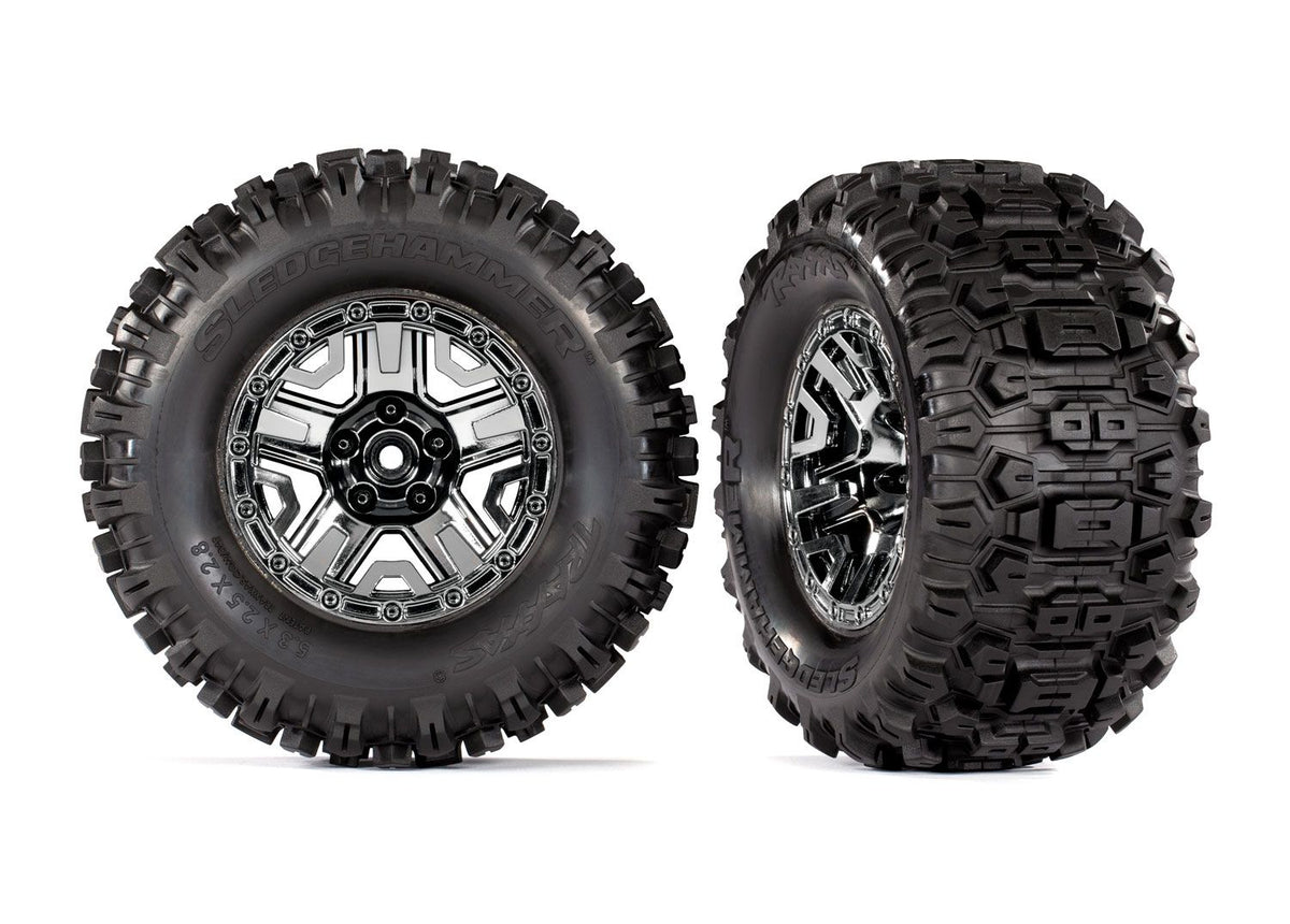 2.8" Black Chrome Wheels & Sledgehammer Tires (2)