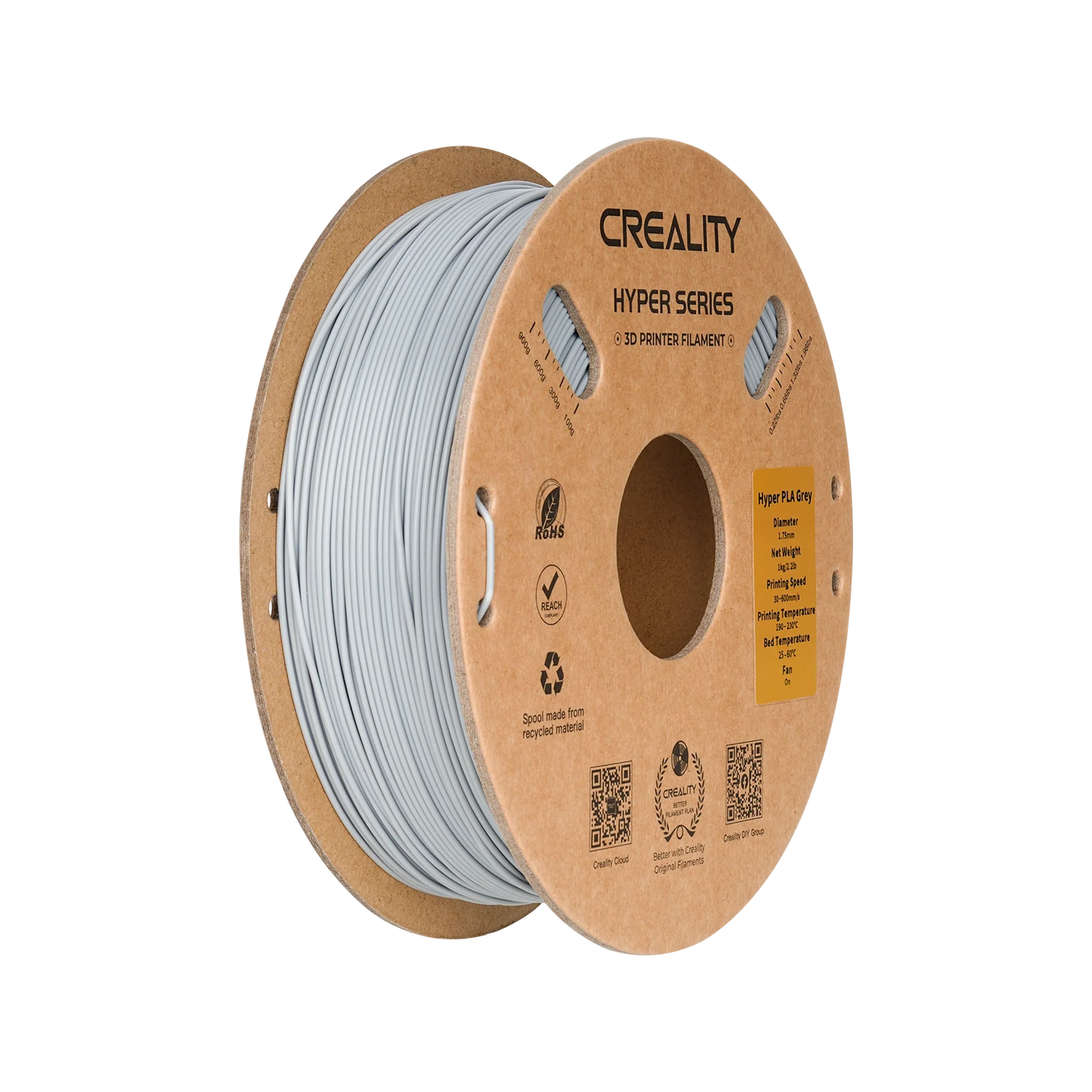 Hyper Series PLA 3D Printing Filament 1kg, GREY