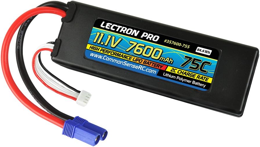 Lectron Pro 11.1V 7600mAh 75C Hard Case Lipo Battery with EC5 Connector