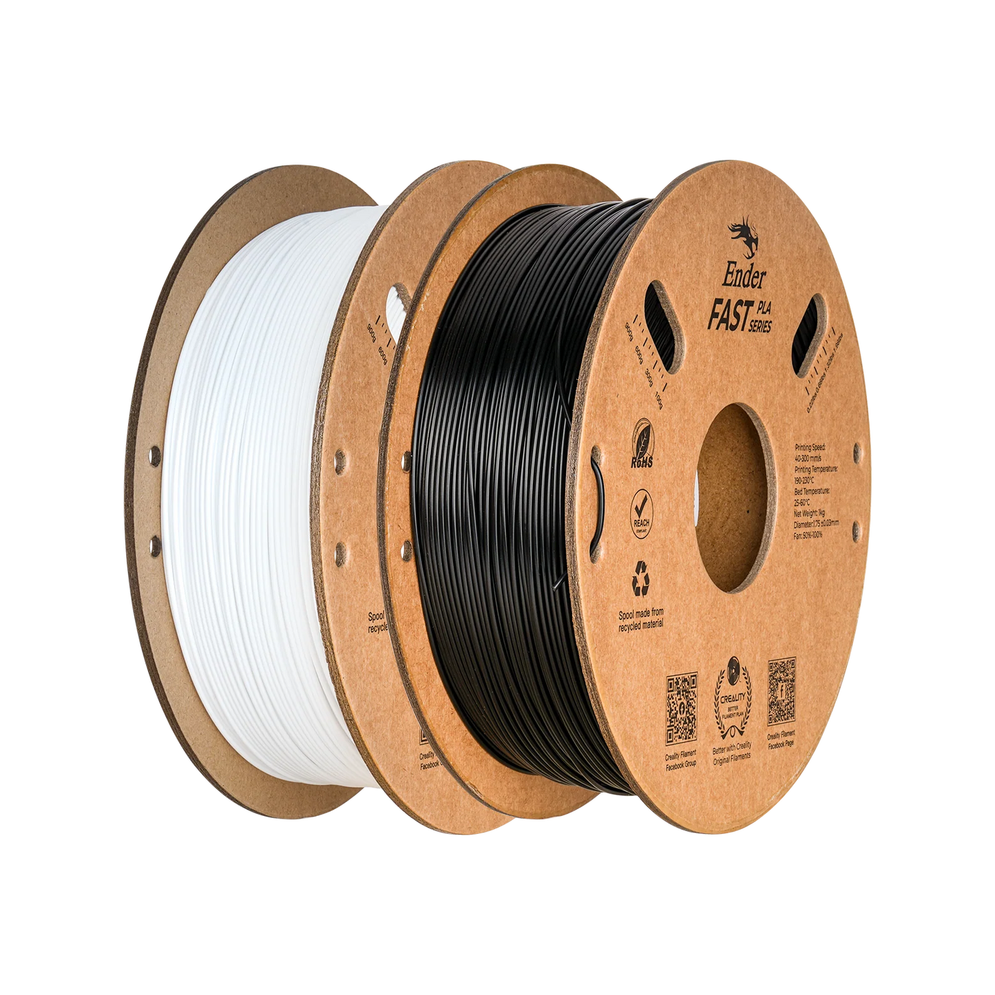 Ender Fast 1.75mm PLA 3D Printing Filament Pack 2KG, 2 PACK, WHITE AND BLACK