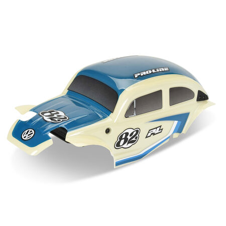 Class 1 VW Bug Blue Race Body Conversion Kit and Flat Iron M/T Tires Mounted 12mm Chrome Diablo (4) for ARRMA TYPHON GROM