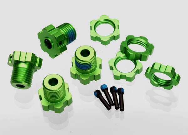 17 mm Green Aluminum Splined Wheel Hubs & Nuts (4)